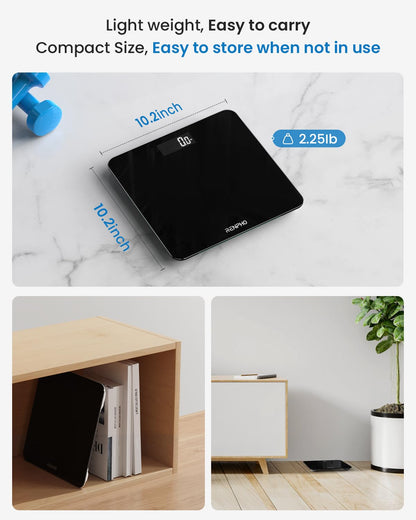 👉 Digitale Personenwaage mit Hochpräzisions-Sensoren – Körperwaage aus Sicherheitsglas, Step-On Technik, Schwarz